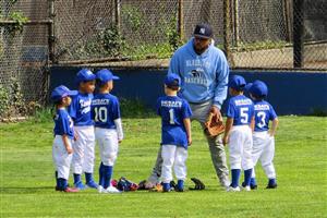 Coach talking to little league team