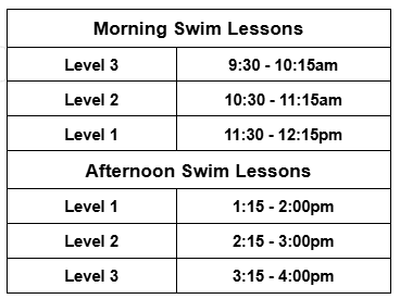 Swim Lesson schedule